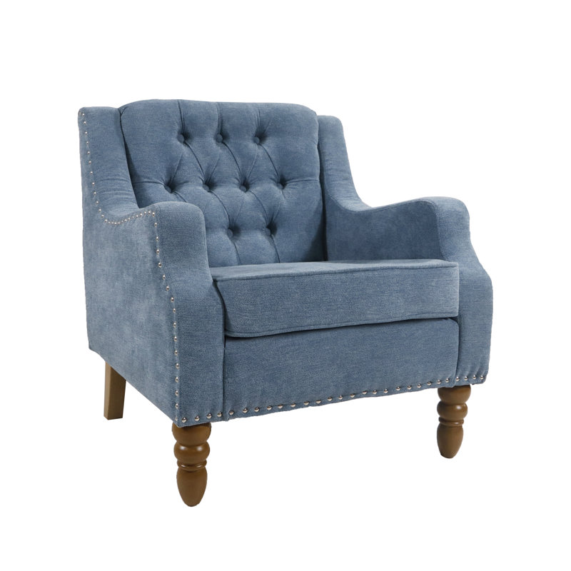 Canora Grey Mid Century Modern Accent Chair Set Of 2 With Vintage Brass Studs Button Tufted Upholstered Armchair Wayfair